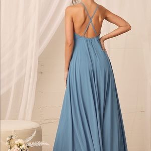 Lulus HEMMED, petite-friendly maxi dress in slate blue (Mythical Kind of Love)